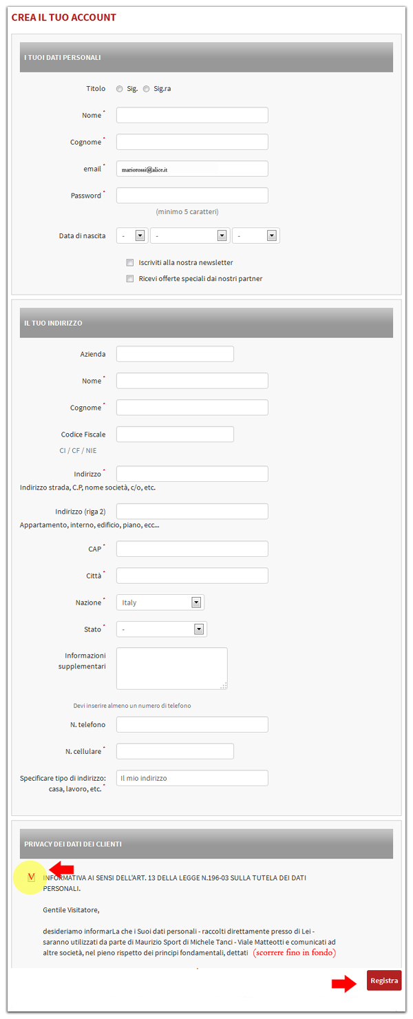 Come registrarsi sul sito - Passo 3